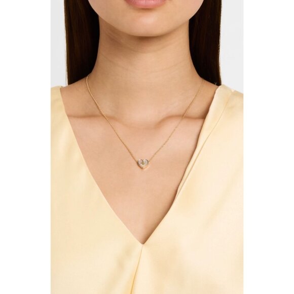 Tory Burch White and Gold Heart Logo Pendant Necklace - Picture 3 of 5